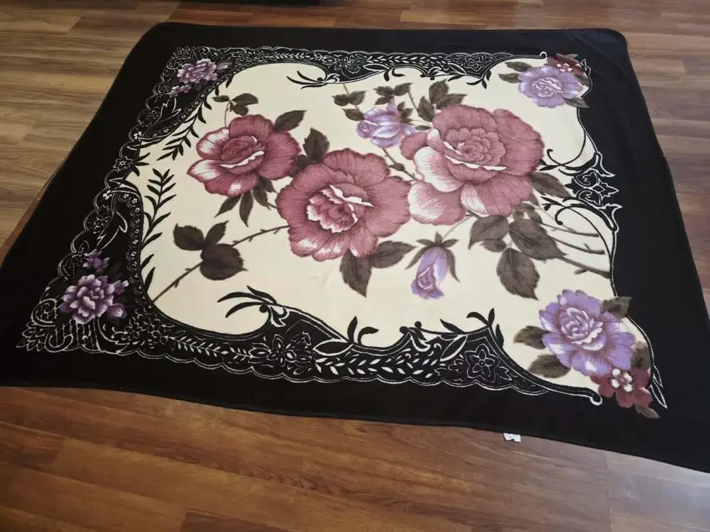 Floral Plush Velour Blanket Tapestry 92x76 Black Pink Rose Cottage Core King Que